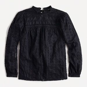 J. Crew Tie-Back Top in Ditsy Eyelet - Black - XXS